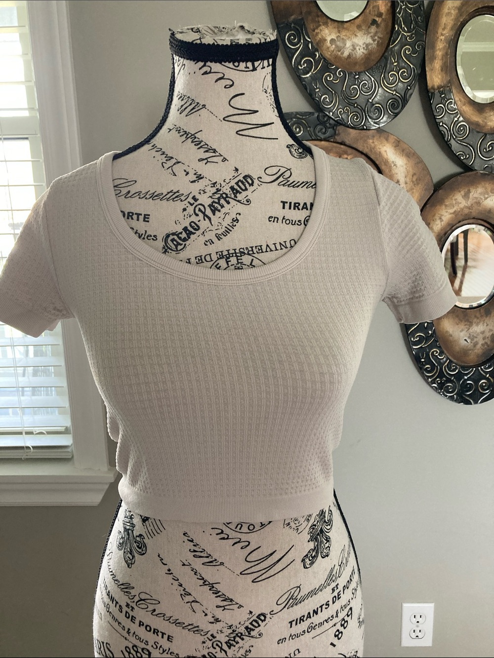 Aris Cream Ribbed Scoop Neck Crop Top